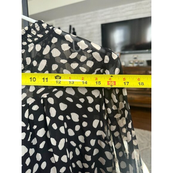 ANN TAYLOR LOFT Black Sheer Polka Dot Lined Mock Neck Blouse Womens Size S - Picture 3 of 6